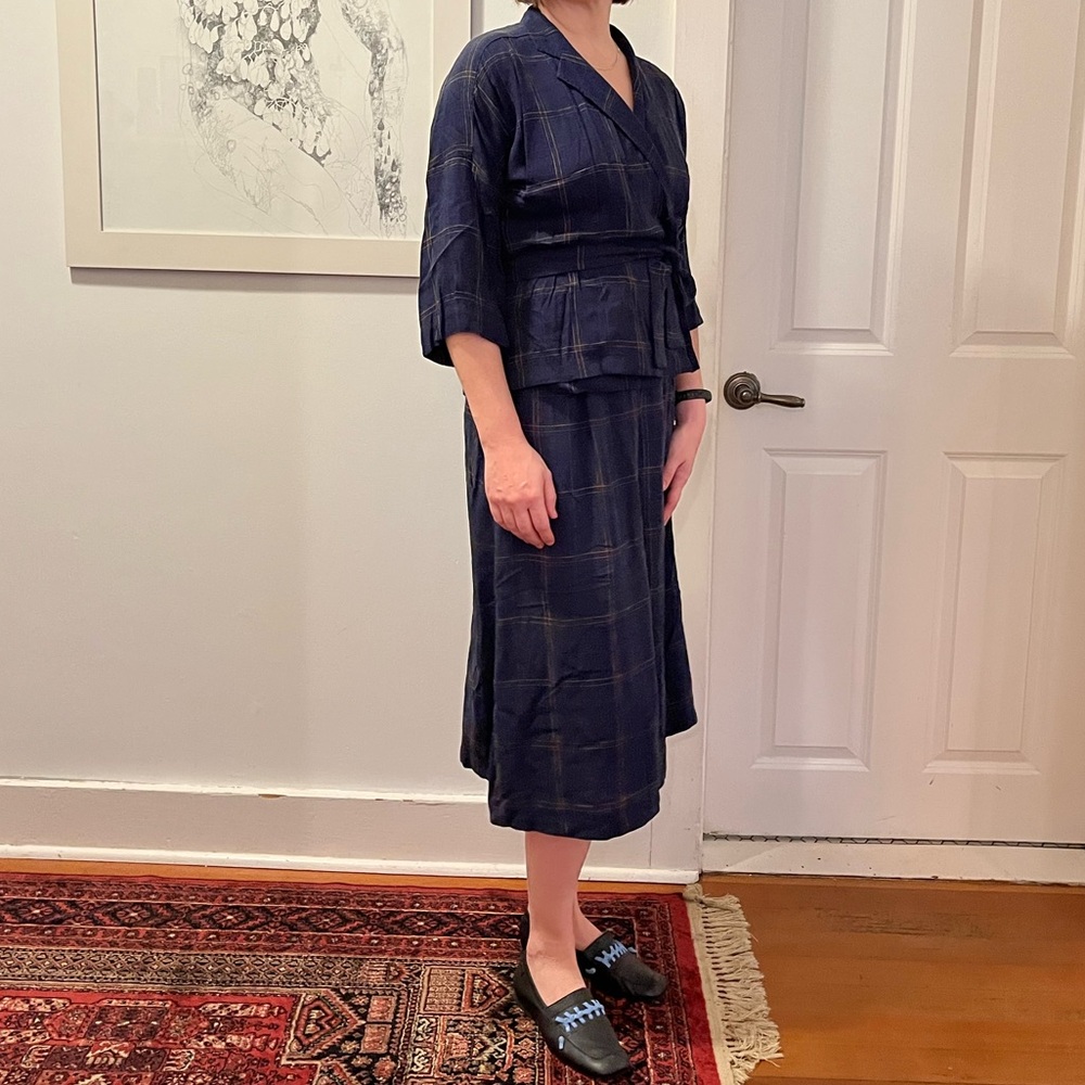 Navy Kimono-Style blouse and culottes